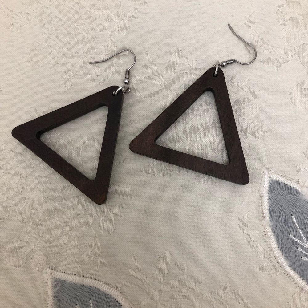 Women's Dark Brown African Natural Wooden Dangle Drop Earrings - Picture 6 of 6